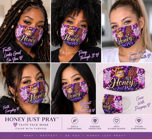 Women modeling the Honey Just Pray Faith Face Mask